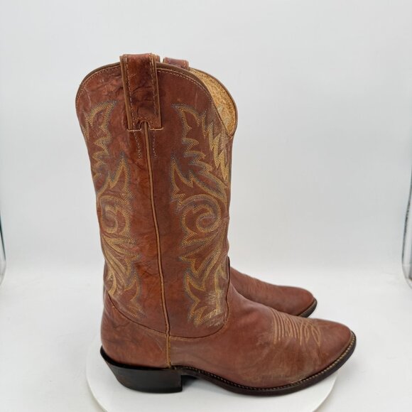 Justin Elmer Men Size 10.5 EEE Brown Embroidered Round Toe Cowboy Western Boot - Picture 4 of 13